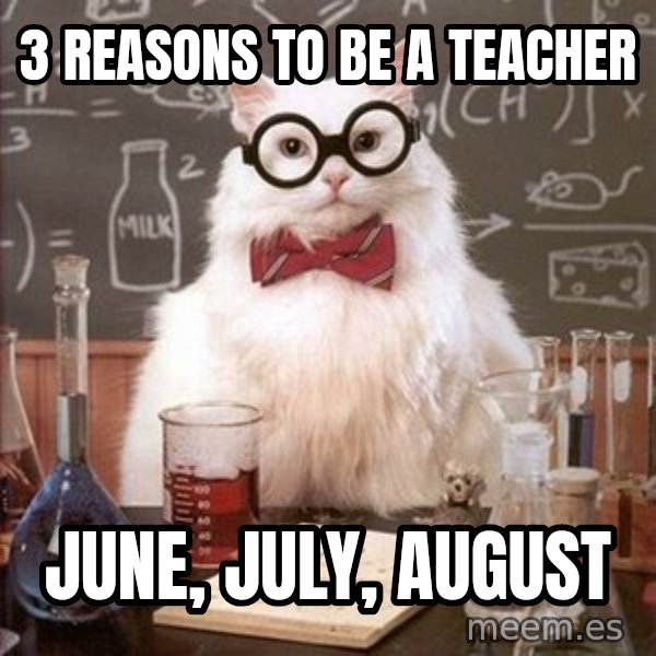 Chemistry Cat meme: 3 reasons to be a teacher / june, july, august
