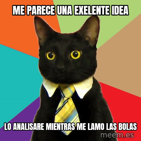 Business Cat meme: Me parece una exelente idea / lo analisare mientras me lamo las bolas