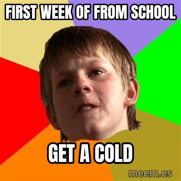 Angry School Boy meme: First week of from school / get a cold