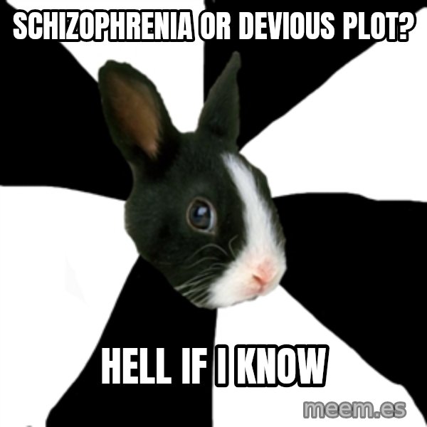 Roleplaying Rabbit meme: Schizophrenia or Devious plot? / HELL IF I KNOW
