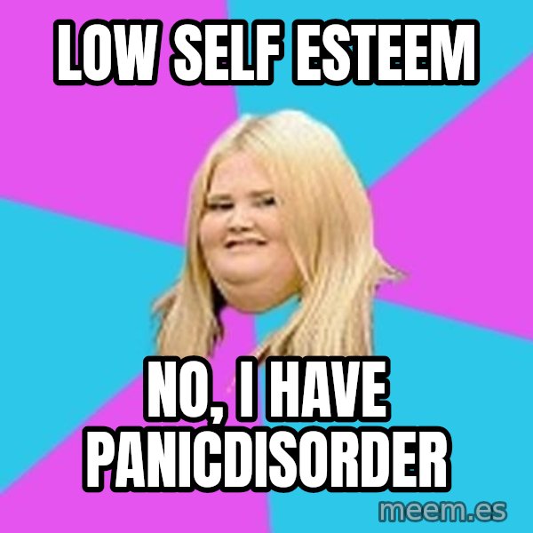 Fat Girl meme: LOW SELF ESTEEM / NO, I HAVE PANICDISORDER