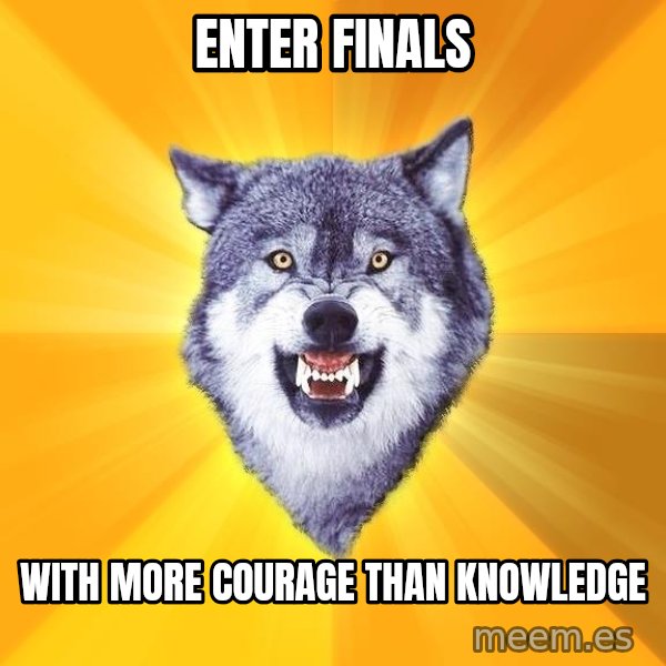 Courage Wolf meme: Enter Finals / with more courage than knowledge