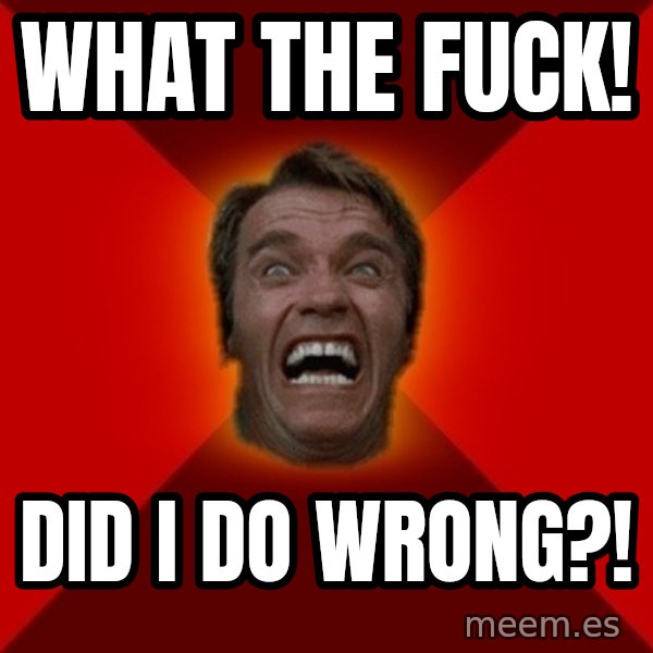 Angry Arnold meme: what the fuck! / Did i do wrong?!