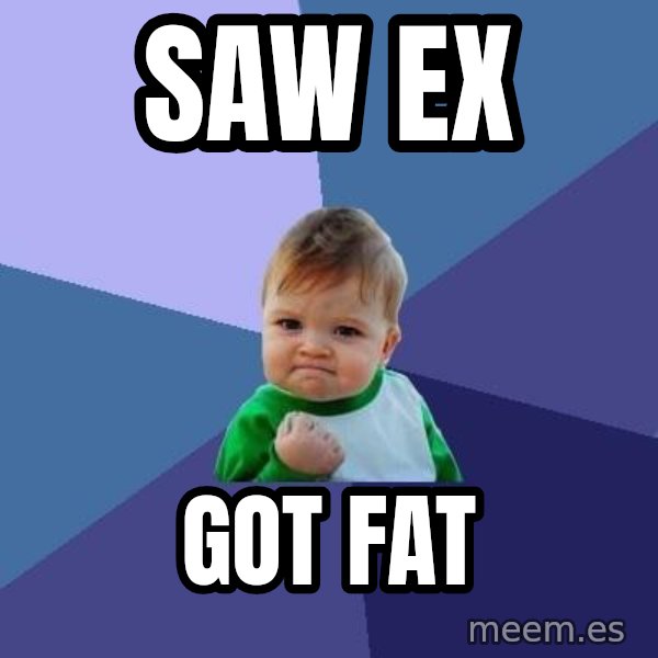 Success Kid meme: saw ex / got fat