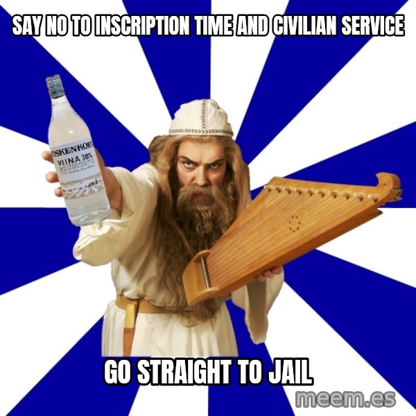 FinnishProblems meme: Say no to inscription time and civilian service / GO straight to jail
