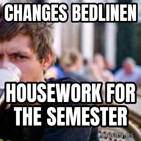 The Lazy College Senior meme: Changes bedlinen / housework for the semester