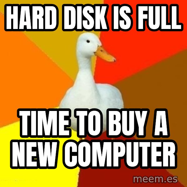 Technologically Impaired Duck meme: hard disk is full / time to buy a new computer