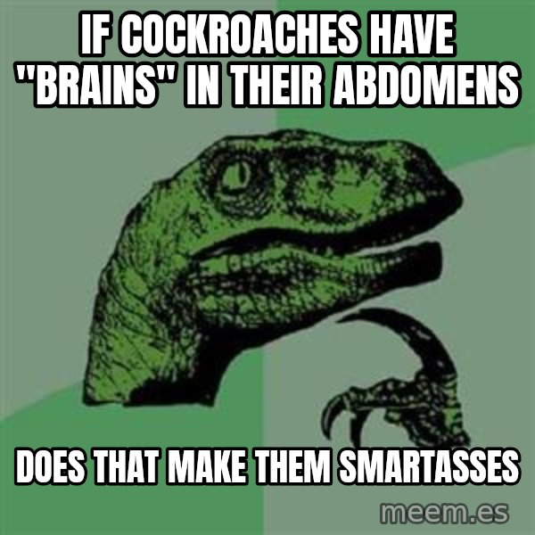 Philosoraptor meme: if cockroaches have "brains" in their abdomens / does that make them smartasses