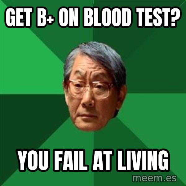 High Expectations Asian Father meme: Get B+ on blood test? / You fail at living