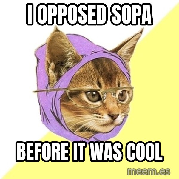 Hipster Kitty meme: I opposed sopa / before it was cool