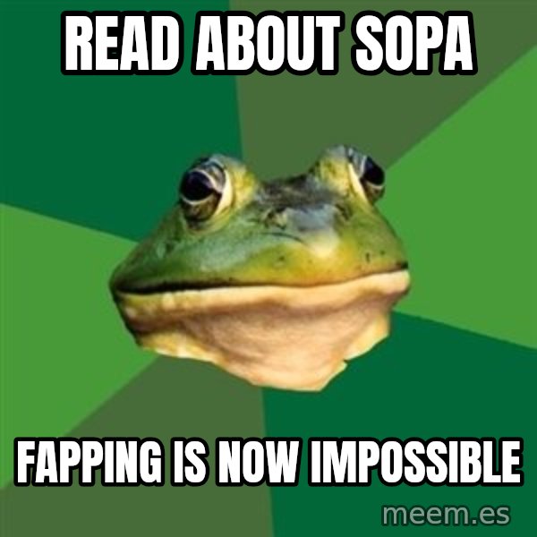Foul Bachelor Frog meme: read about sopa / fapping is now impossible