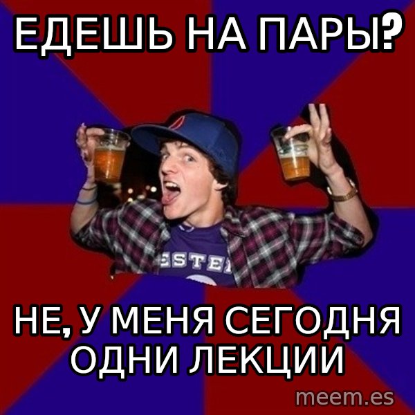 Sunny Student meme: едешь на  пары? / не, у меня       сегодня одни лекции