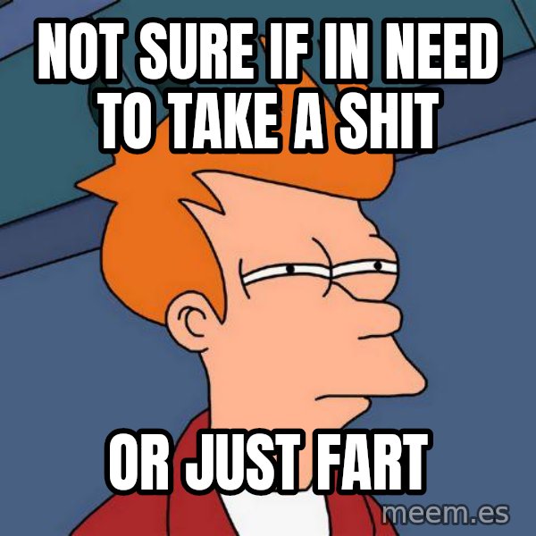 Futurama Fry meme: Not sure if in need to take a shit / Or just fart
