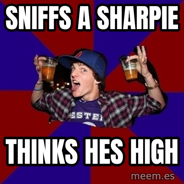 Sunny Student meme: SNIFFS A SHARPIE / THINKS HES HIGH