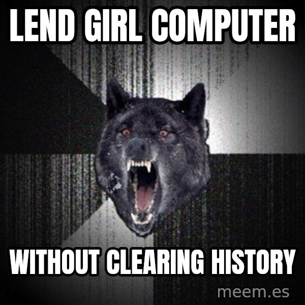 Insanity Wolf meme: LEND GIRL COMPUTER / WITHOUT CLEARING HISTORY