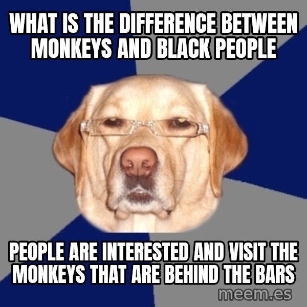 Racist Dog meme: what is the difference between monkeys and black people / people are interested and visit the monkeys that are behind the bars