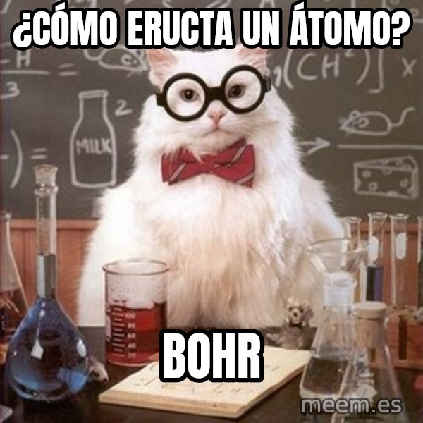 Chemistry Cat meme: ¿cÓmo eructa un átomo? / BOHR