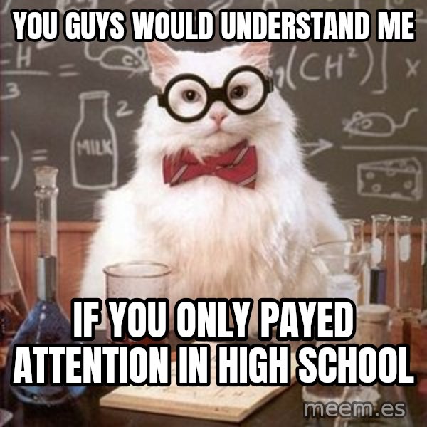 Chemistry Cat meme: you guys would understand me / if you only payed attention in high school