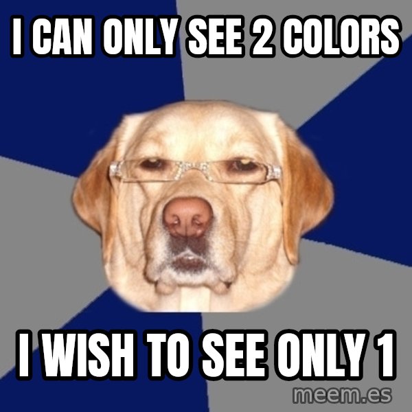 Racist Dawg meme: I can only see 2 colors / I wish to see only 1