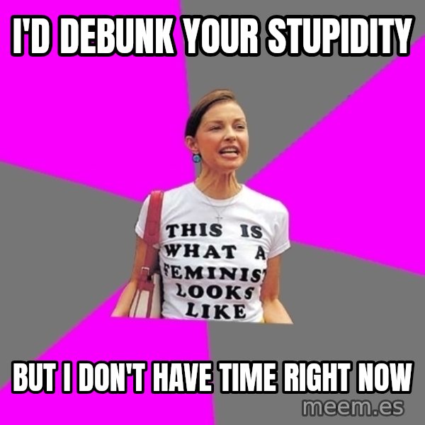 Feminist Cunt meme: I'd debunk your stupidity / BUT I don't have time right now