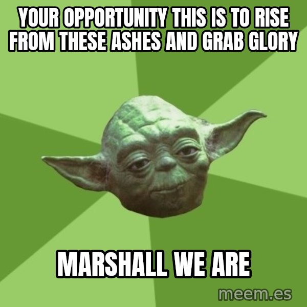 Advice Yoda Gives meme: your opportunity This is to rise from these ashes and grab glory / Marshall We Are