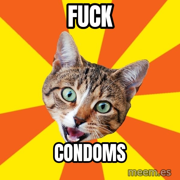 Bad Advice Cat meme: fuck / condoms