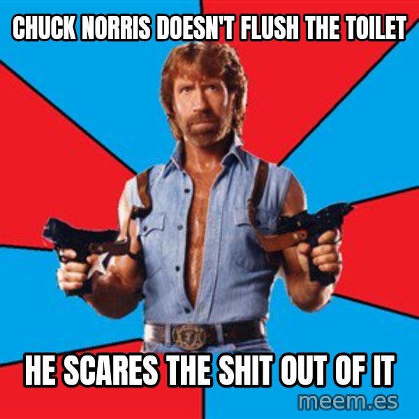 Chuck Norris  meme: Chuck norris doesn't flush the toilet / He Scares the shit out of it