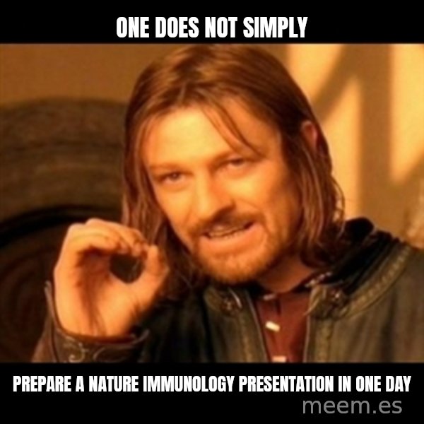 Does not simply walk into mordor Boromir  meme: One does not simply / Prepare a nature immunology presentation in one day