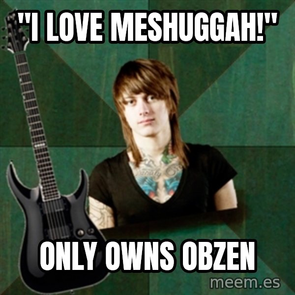 Progressive Guitarist meme: "I LOVE MESHUGGAH!" / only owns obzen