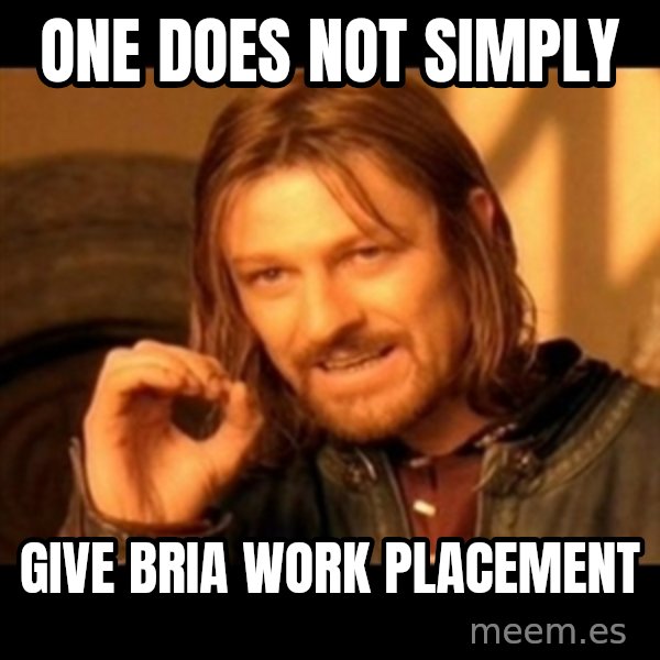 Does not simply walk into mordor Boromir  meme: One does not simply / give bria work placement