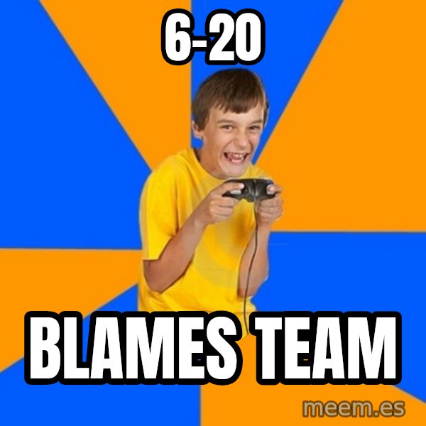 Annoying Gamer Kid meme: 6-20 / Blames team