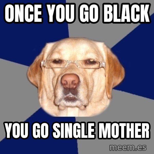 Racist Dawg meme: once you go black / you go single mother