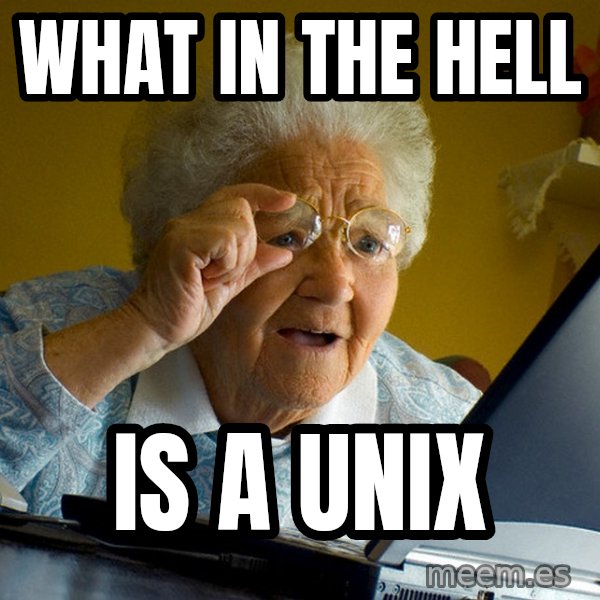 Internet Grandma Surprise meme: what in the hell / is a unix