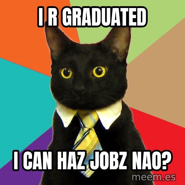 Business Cat meme: I r graduated / i can haz jobz nao?