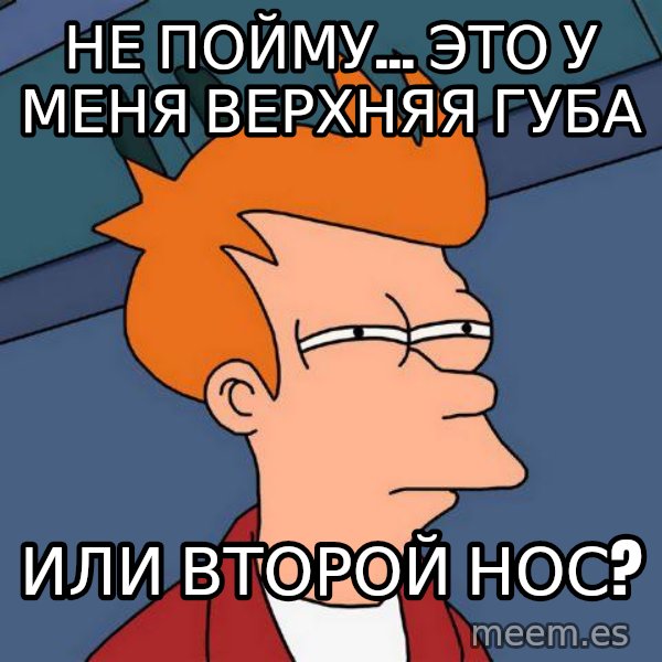 Futurama Fry meme: не пойму... это у меня верхняя губа / или второй нос?