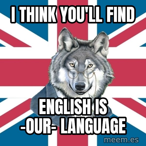 Sir Courage Wolf Esquire meme: I think you'll find / english is -our- language