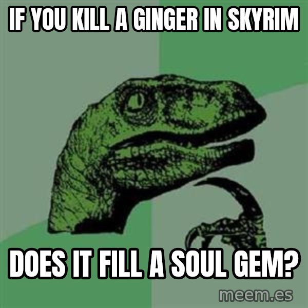 Philosoraptor meme: If you kill a ginger in skyrim / does it fill a soul gem?