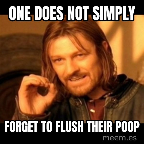 Does not simply walk into mordor Boromir  meme: One does noT simply / Forget to flush their poop