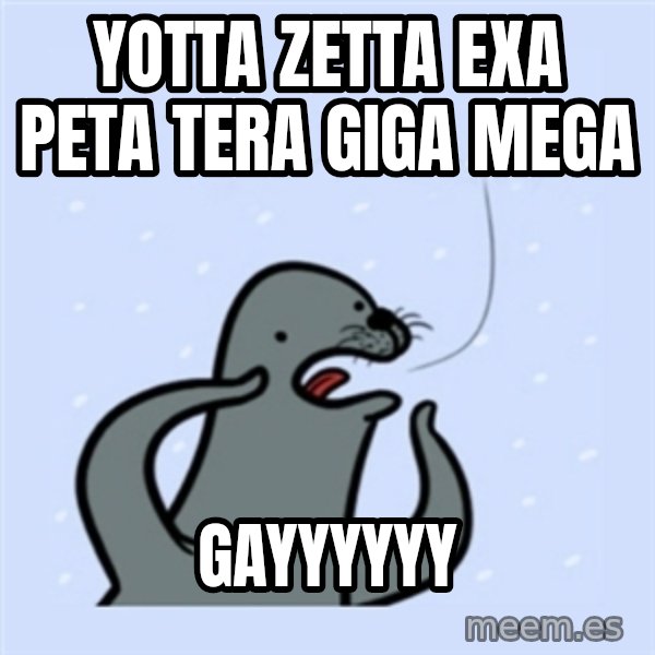 gay seal meme: yotta zetta exa peta tera giga Mega / gayyyyyy