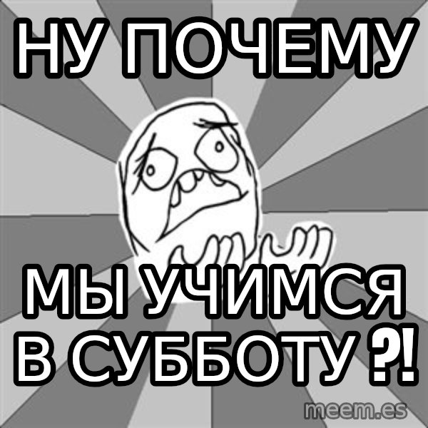 Whyyy??? meme: ну почему / мы учимся в субботу ?!