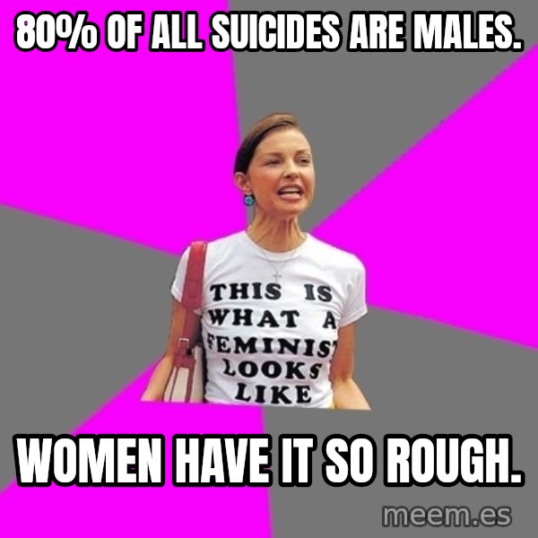 Feminist Cunt meme: 80% of all suicides are males. / Women have it so rough.