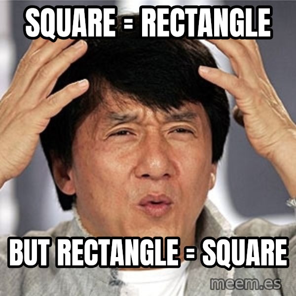 Jackie Chan meme: Square = rectangle / but rectangle ≠ square