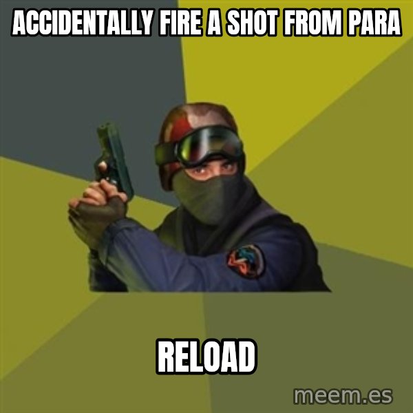 Counter Strike meme: accidentally fire a shot from para / reload