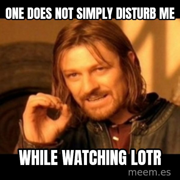 Does not simply walk into mordor Boromir  meme: one does not simply disturb me / while watching LOTR