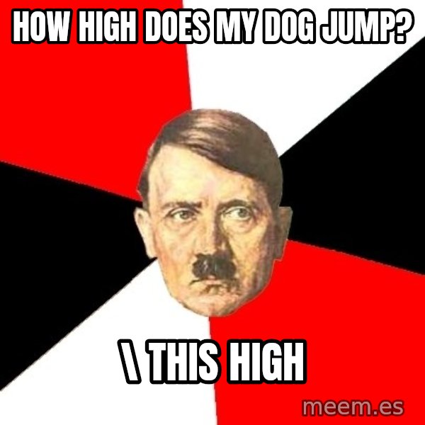Advice Hitler meme: HOW HIGH DOES MY DOG JUMP? / \ THIS HIGH