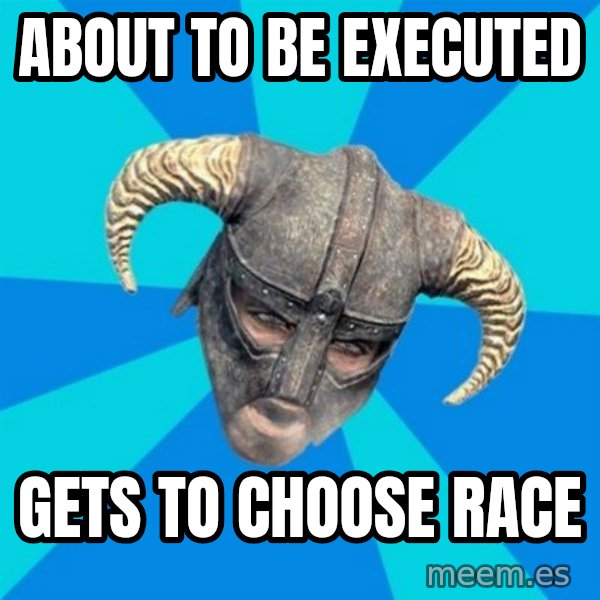 skyrim stan meme: about to be executed / gets to choose race