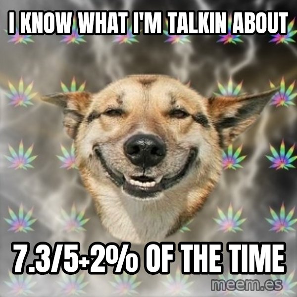 Stoner Dog meme: i know what i'm talkin about / 7.3/5+2% of the time