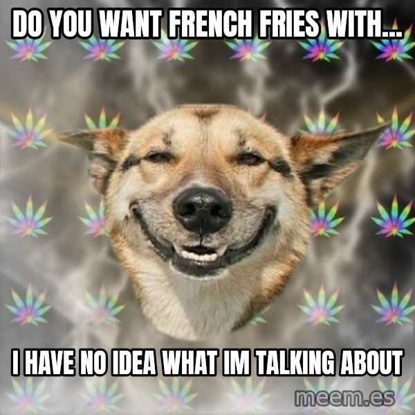 Stoner Dog meme: do you want french fries with... / i have no idea what im talking about