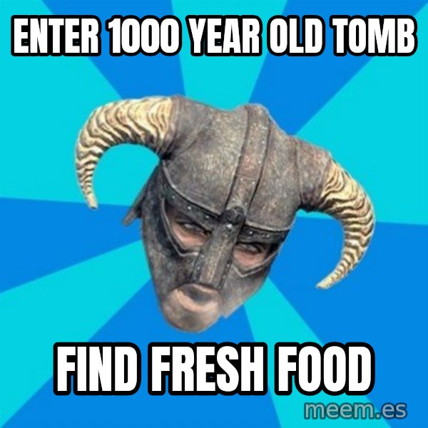 skyrim stan meme: Enter 1000 year old tomb / Find fresh food