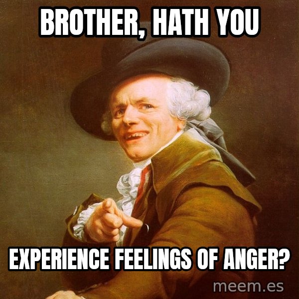 Joseph Ducreux meme: brother, hath you / experience feelings of anger?